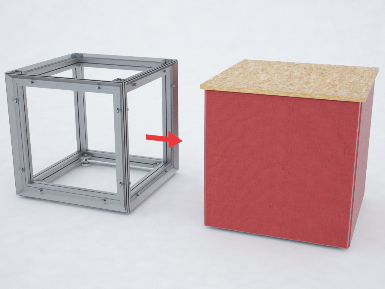 Exemplo de estrutura de cubo em tecido montado com o perfil quadrado M2040 e o perfil H160
