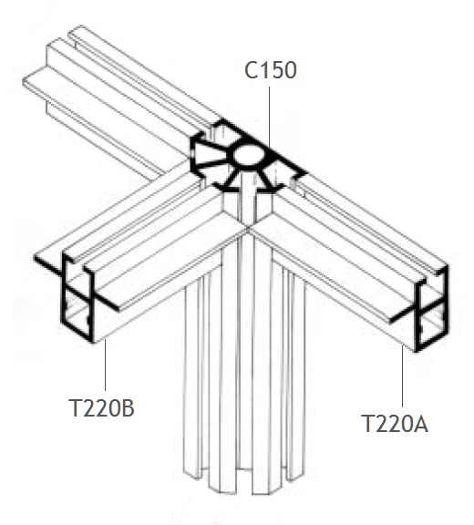 T220B perfil travessa alumínio montagem stands estruturas octanorm