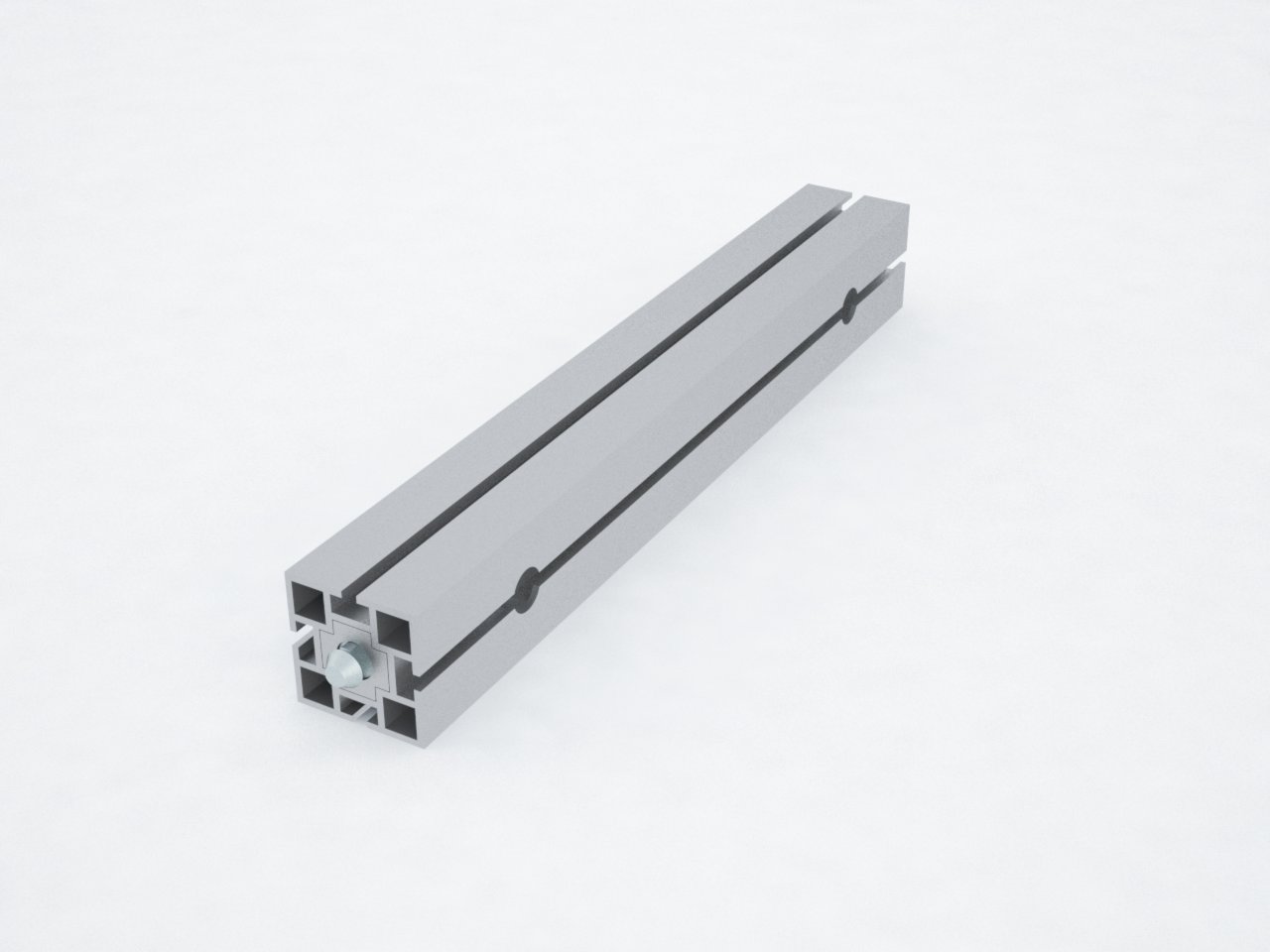 Detalhe do perfil de alumínio quadrado de 40mm para montagem de estruturas
