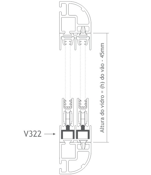 V322 perfil de alumínio trilho porta correr vitrine
