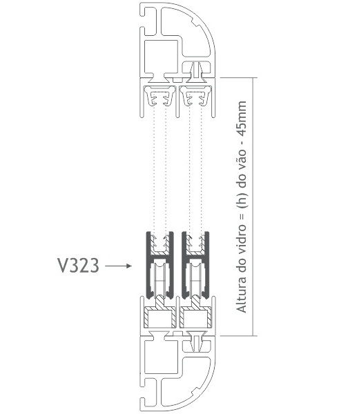 V323 perfil de alumínio trilho porta correr vitrine